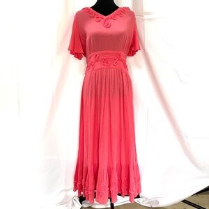 Marisol Coral Soft Cotton Gauze Retro 1930s Dress